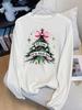 (Asian Size) Bow Tree Style Print T Shirt Christmas New Year Graphic Tee Women Autumn Winter Casual Fashion Top Clothing  Long Sleeve T-shirts