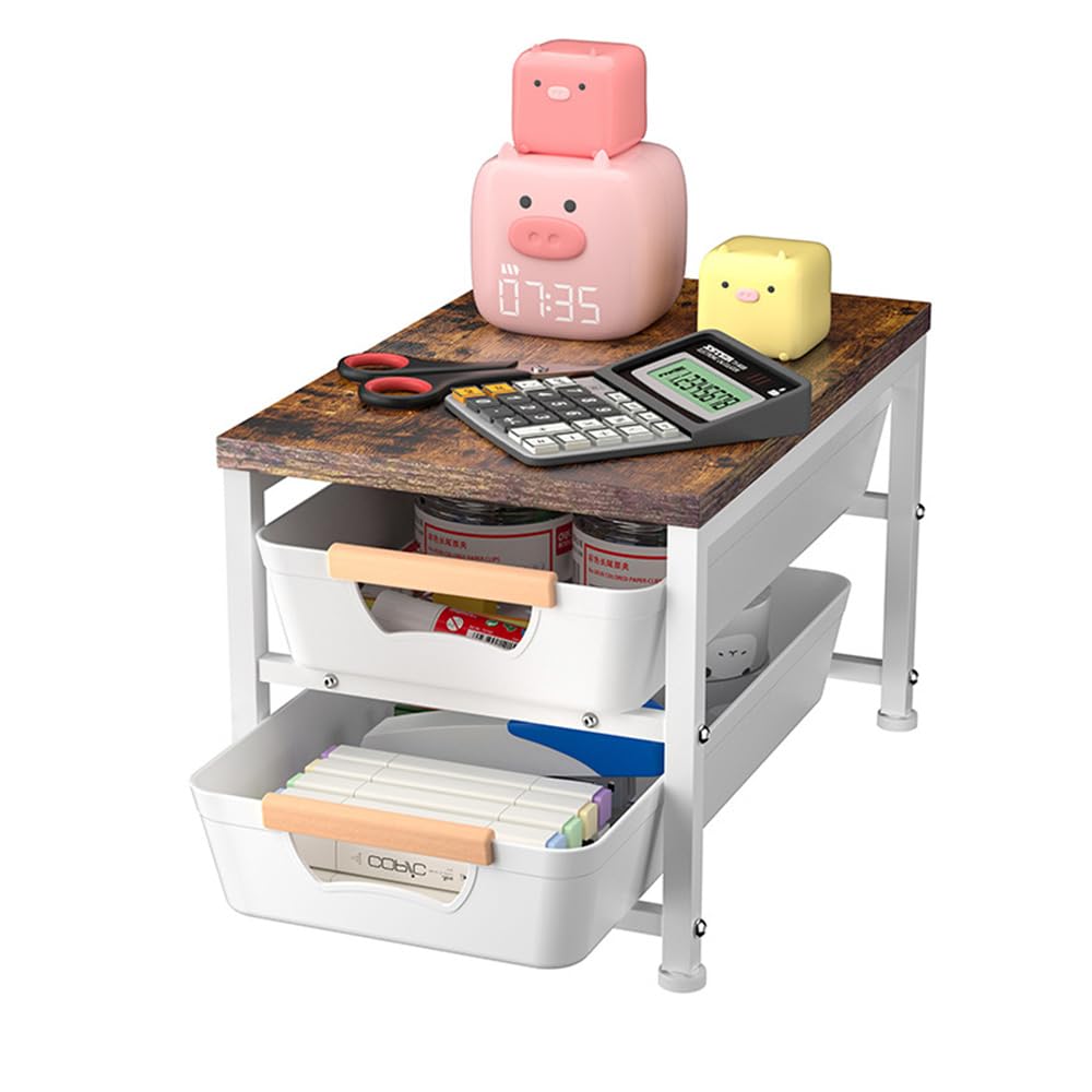 Desktop Bookshelf Desk Adjustable Shelf 2 Desktop Kitchen Spice Countertop 2 Simple Desktop Home Drawer Storage Rack Storage Height Tiers Stand белый 9160₽