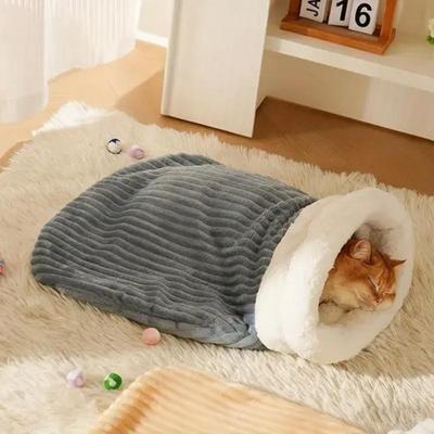 INS Comfortable Winter Warm Dog and Cat Beds - Thick Tunnel-like Pet House with Soft Beige Lining for Semi-Enclosed Hiding for Puppies and Cats