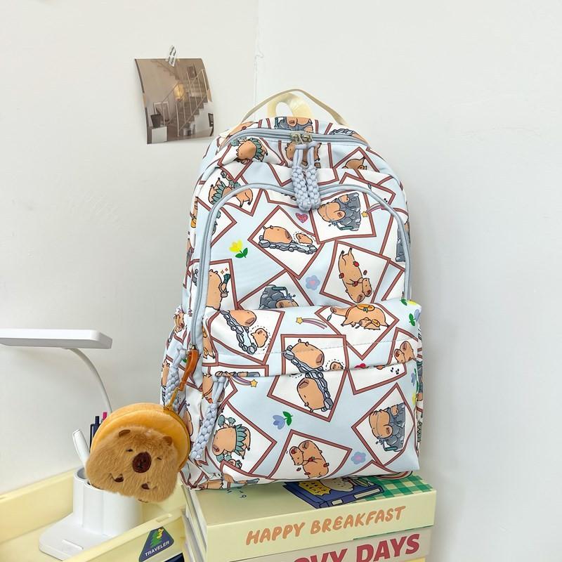 Capybara Cartoon Backpack For Middle School Students Nylon Lightweight Waterproof Breathable School Bag For Teens