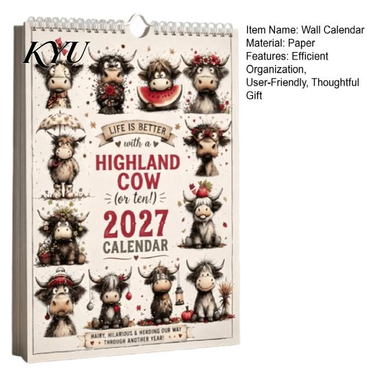Office Wall Decor Highland Cow Calendar 2027, Cute Hanging Planner for Home Appointment Reminder Book Office, Rustic Farmhouse Desk Decor, Unique