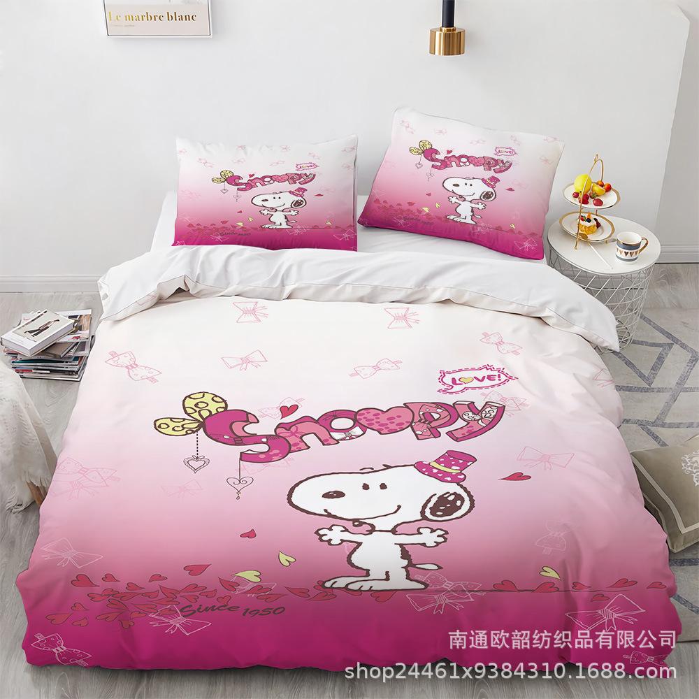 Cartoon Snoopy Bedding Sets Comforter Quilt Bed Cover Duvet Cover Pillow Case 2-3 Pieces Sets Kids Adult Size Home Decor