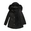 Warm Fluffy Winter Jacket Medium Long Hooded Collar Parker Coat Cotton Zipper Coat