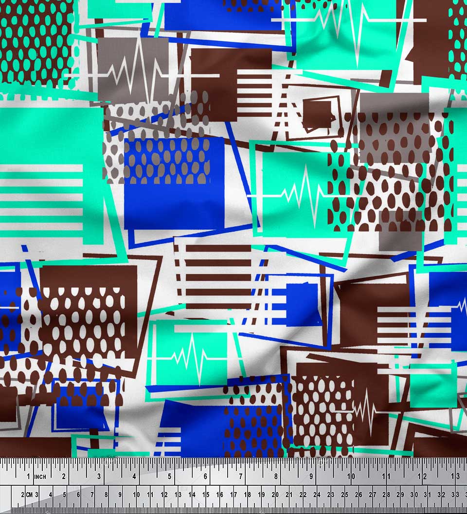 

Тканина Soimoi Blue Japan Crepe Satin Геометричні абстрактні принти на тканині на метр 42 дюйма 42 Inch Wide - Poly Crepe зелений