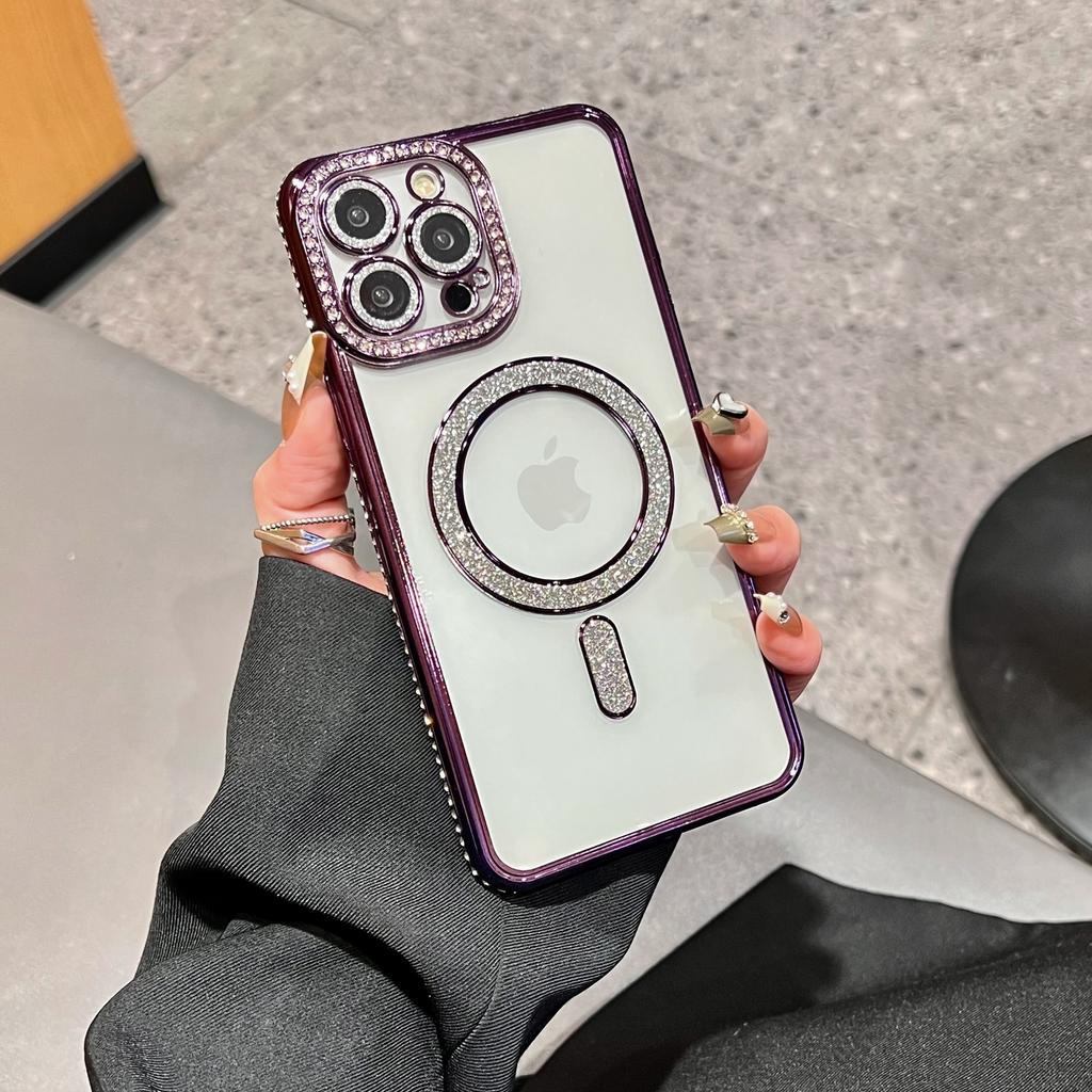 Side Drill Glitter Magnetic Suction Mobile Phone Case Is Suitable for Apple 16PROMAX Flash Drill 14 Lens Film 13 Fine Hole 15PROMAX