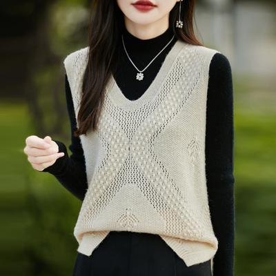 Herbst und Winter Andy V-Ausschnitt Pullover für Damen Häkelweste Weste Modisches und vielseitiges ärmelloses Top Weste Weste Außen