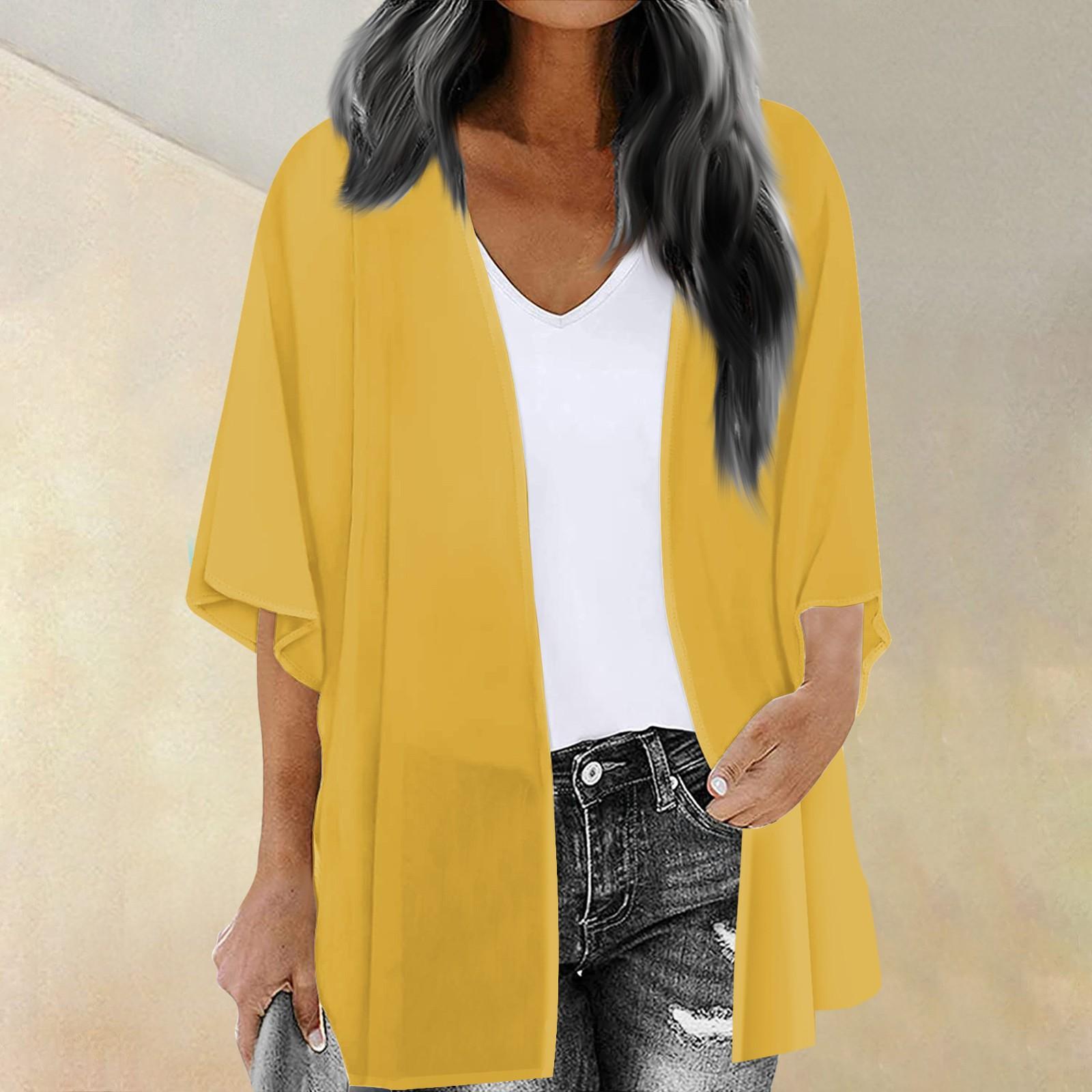 

Женский модный кардиган с рукавами из семи частей с принтом, свободная блузка, повседневная блузка, топ XXL жёлтый