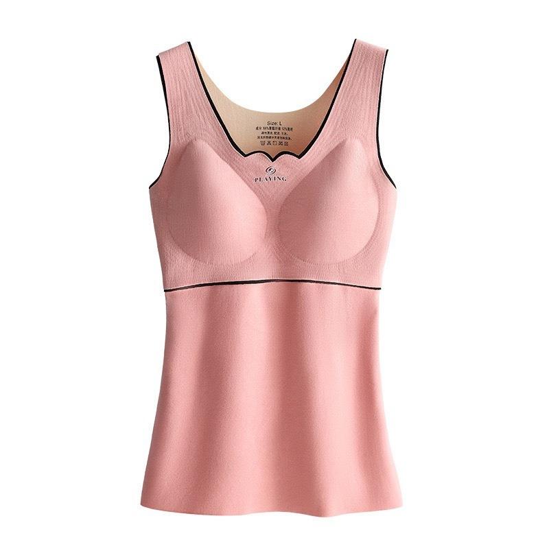 Women Plus Size Thickened Fleece Thermal Warm V Neck Vest With Built In Chest Pad