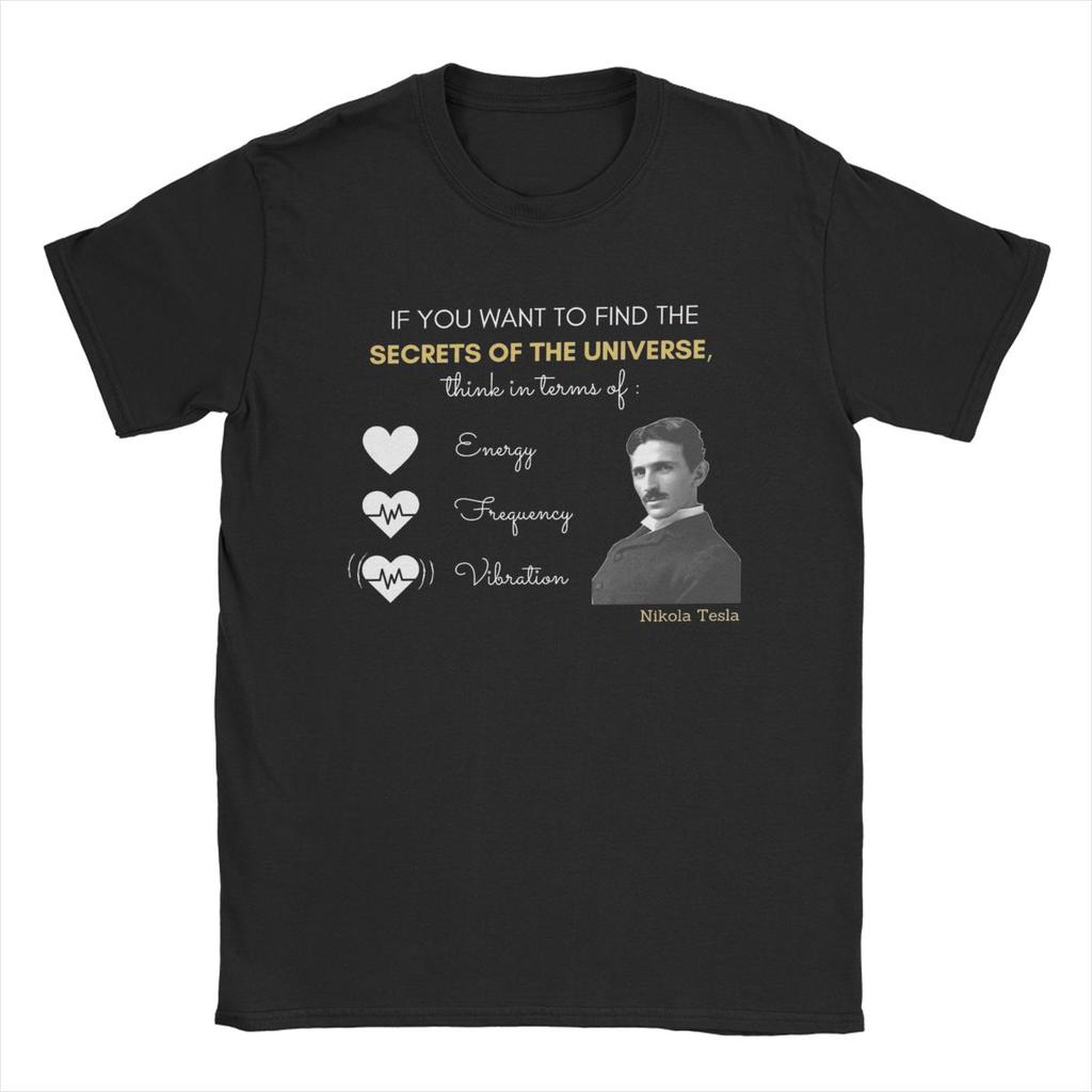 Nikola Tesla Tajemství Vesmíru Pánská Trička Vintage Tričko Krátký Rukáv Kulatý Výstřih Trička 100% Bavlna Nápad na Dárek Topy