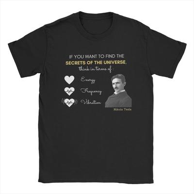 Nikola Tesla'nın Evrenin Sırları Erkek Tişörtleri Vintage Tişört Kısa Kollu Bisiklet Yaka Tişörtler %100 Pamuk Hediye Fikri Üstler