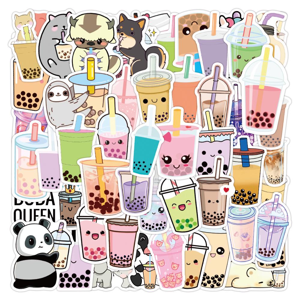 50-100 Waterproof Pearl Milk Tea Graffiti Stickers for Luggage, Notebooks, Scooters, Water Bottles