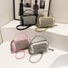 IELGY Cylindrical Female Bag with Diamond Crossbody Chain Pillow Bag