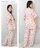 SAZAC Hello Kitty Shirt Cotton Short Sleeve and Long Pants Ribbon Hello Kitty Pajamas, 100% Broadcloth, Women's Set, Loungewear, (Apricot/M/SAN1799)