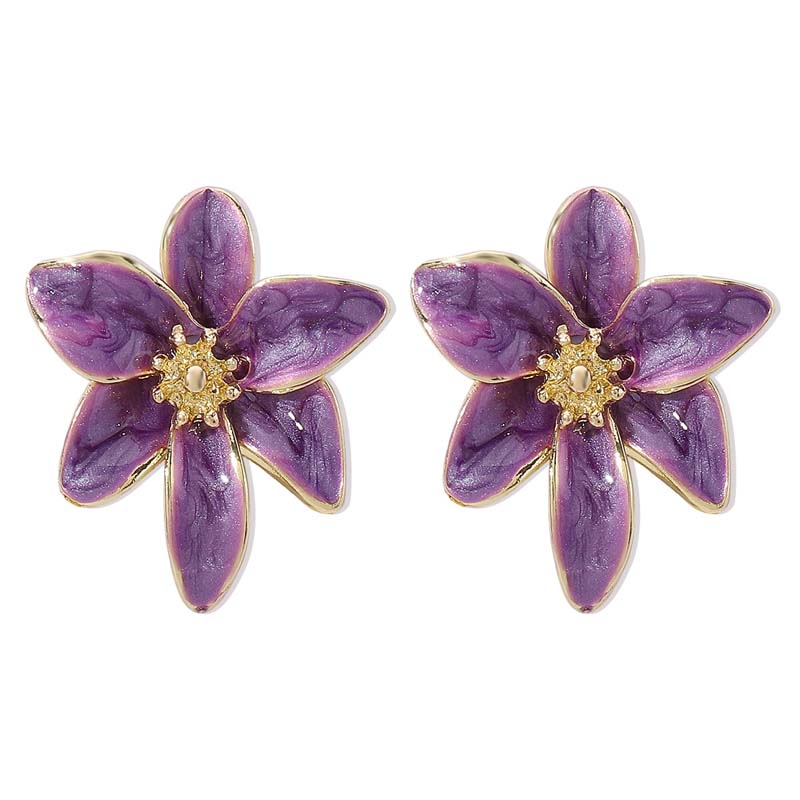 

Vintage Red Enamel Flower Stud Earrings For Women Fashion Sweet Dripping Oil Personality Earrings Travel Wedding Zircon фиолетовый
