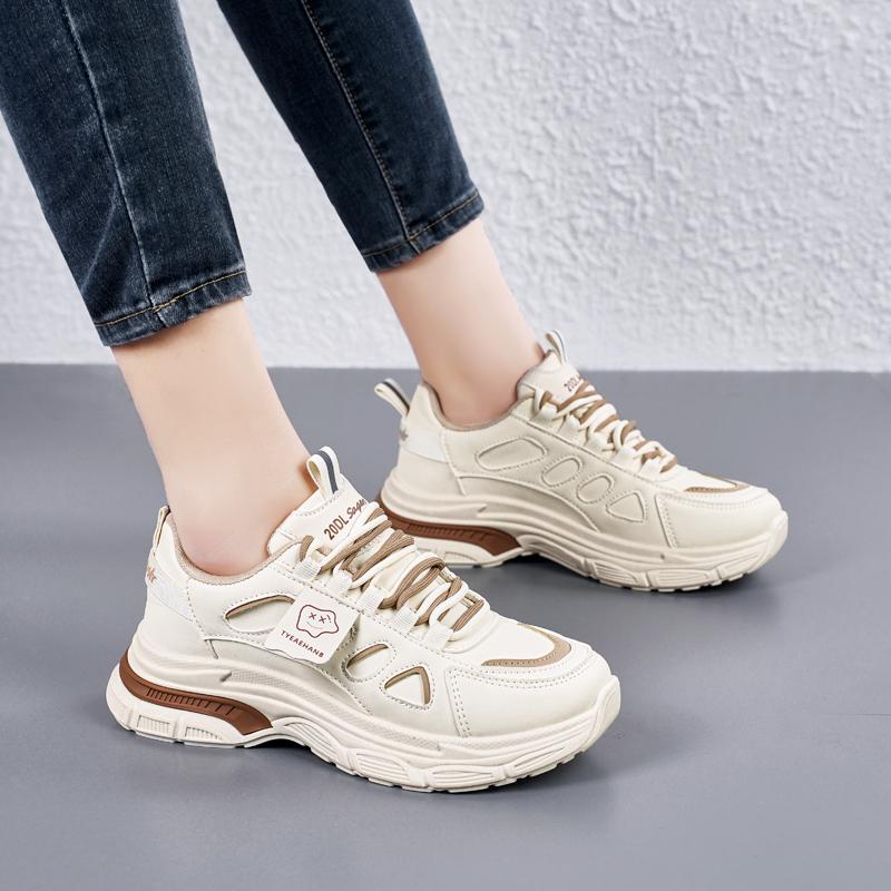 Fashion CRLAYDK Designer Chunky Sneakers for Women Leather Platform Casual Lace Up Fashion Tennis Sport Walking Wedge Running Shoes