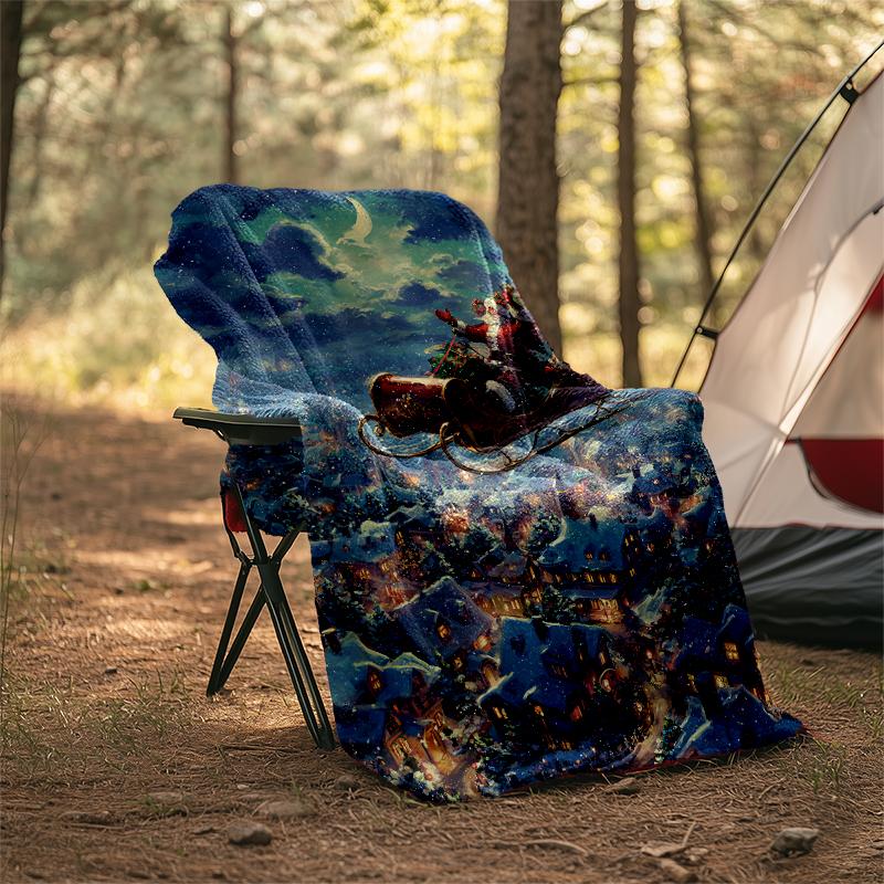 Christmas Santa Claus Theme Printed Blanket - Perfect for Couch, Bed, Travel & Outdoor Use | Machine Washable, Cozy & Durable.
