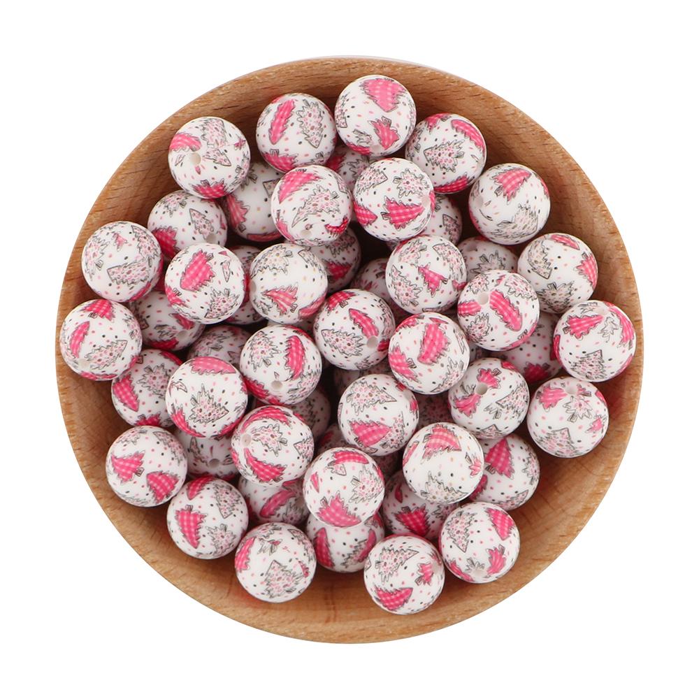NEW Christmas Series Printed Silicone Beads 20Pcs/15mm  DIY Keychain Necklace Bracelet Accessories For Jewelry Making