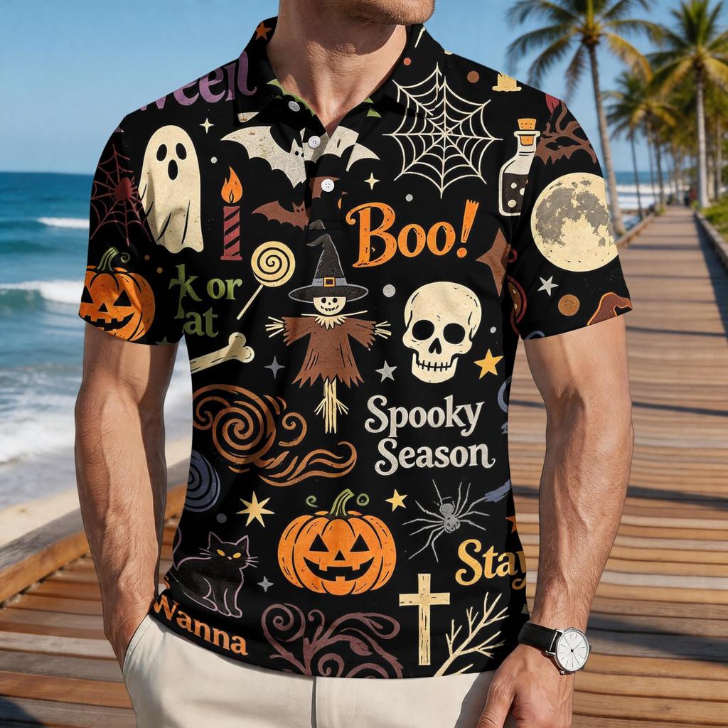 Men's Halloween Print Short Sleeve Casual Shirt