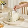 Bedroom Bedside Table Accessory Cute Rabbit Shape Tissue Box, Decorative Plastic Facial Dispenser, Round Bunny Ear Box Cream Style Napkin Case