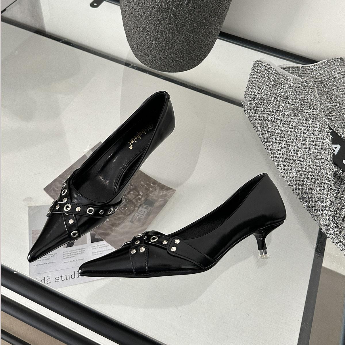 

Французские туфли на низком каблуке, женские, на тонком каблуке, одинарные туфли, весна-осень, остроносые, темперамент, неглубокий носок, рабочая обувь, Escarpins 34