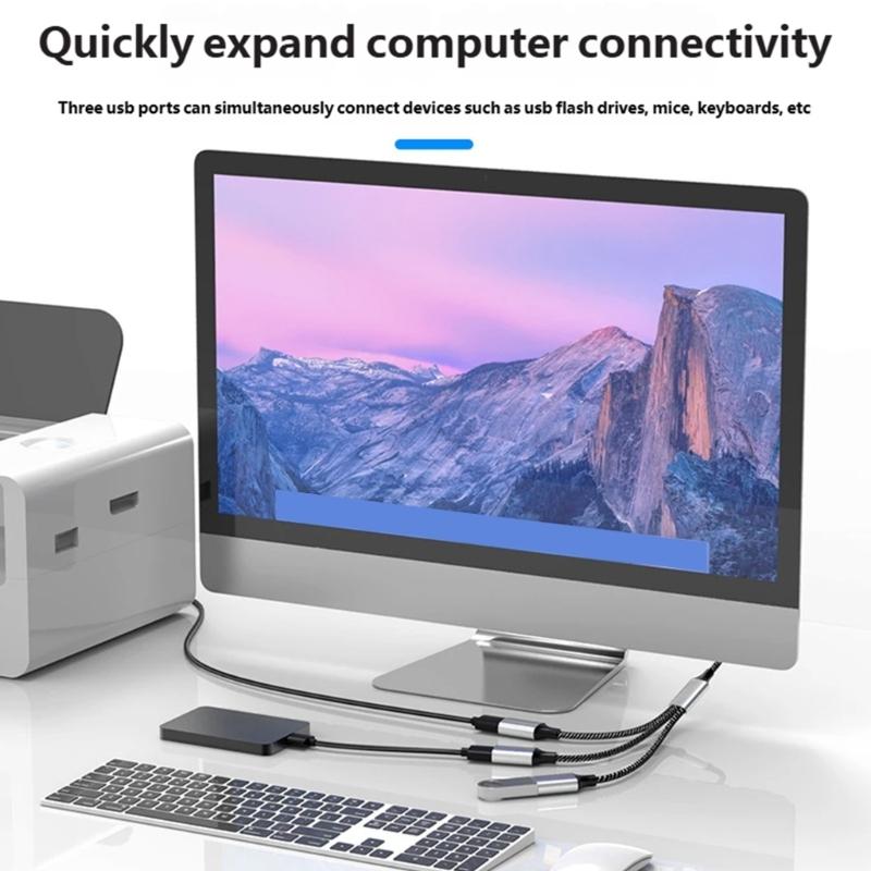 USB Type C To USB A OTG Splitter Cable for Simultaneous Charging Data Transfer 480Mbps Nylon Braided Cord