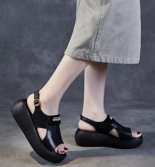 Fashion 6cm New Women Hollow Genuine Leather Peep Toe Breathable Elegant Ankle Booties Wedge Summer Platform Slides Sandals Shoes