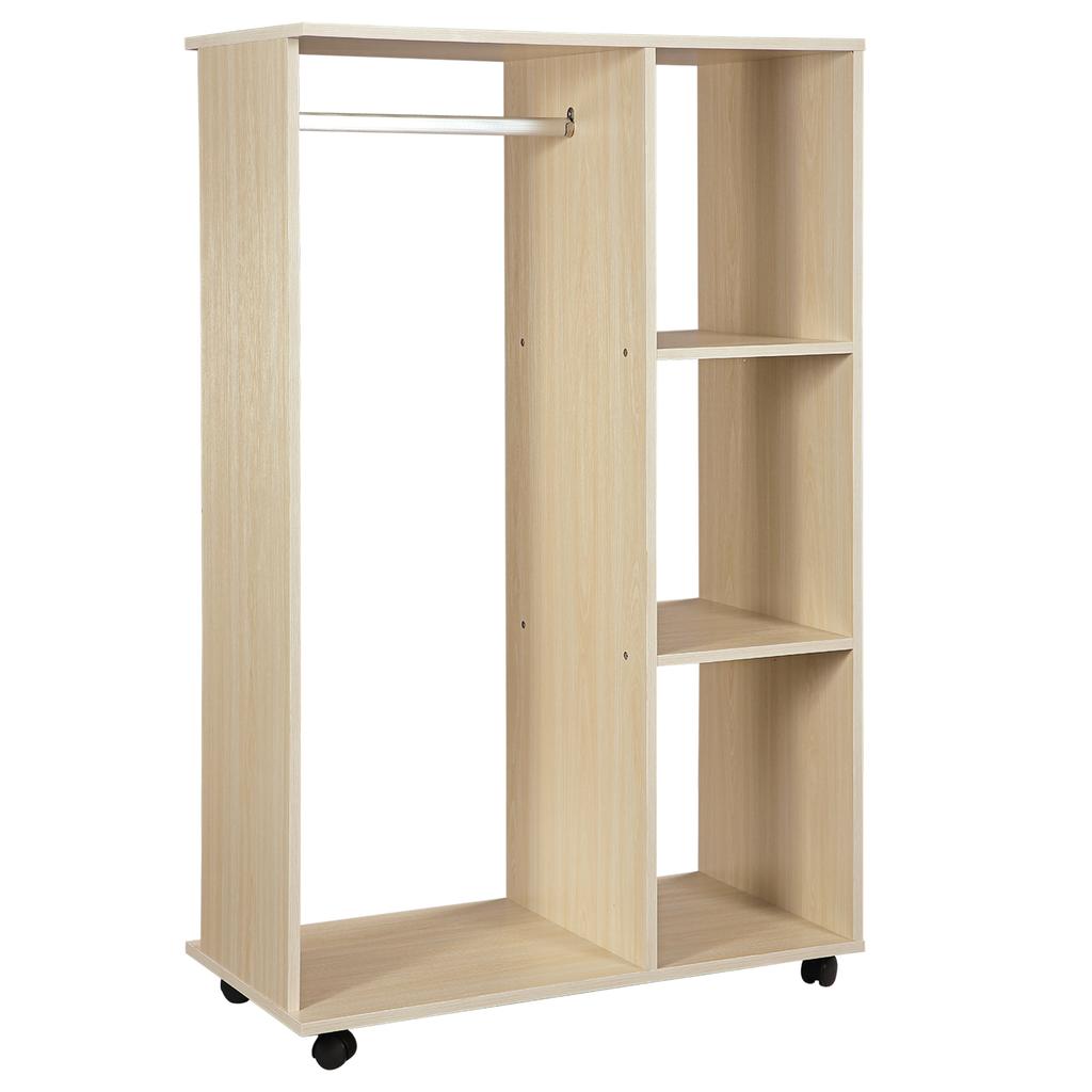 Wardrobe Clothes Rack Mobile Storage Cabinet Particle Board Light Oak Color