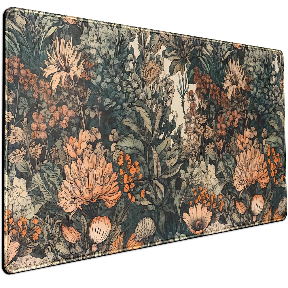 Vintage Orange Floral Gaming Mouse Pad Retro Bush Flower Leaf Print Smooth Edge Non Slip Mat For Gamers Office Home Wireless