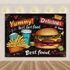 Pizza Hamburger Backdrop Supplies Quick Food Kid Birthday Party Decoration Cola French Fries Background Banner Photography Prop