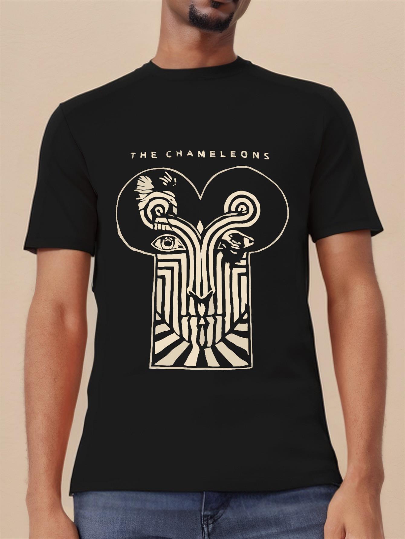 

LocalThe Chameleons Men s Vintage Cotton Graphic T-Shirt- Black Retro Band Tee with Bold Geometric Design XXL