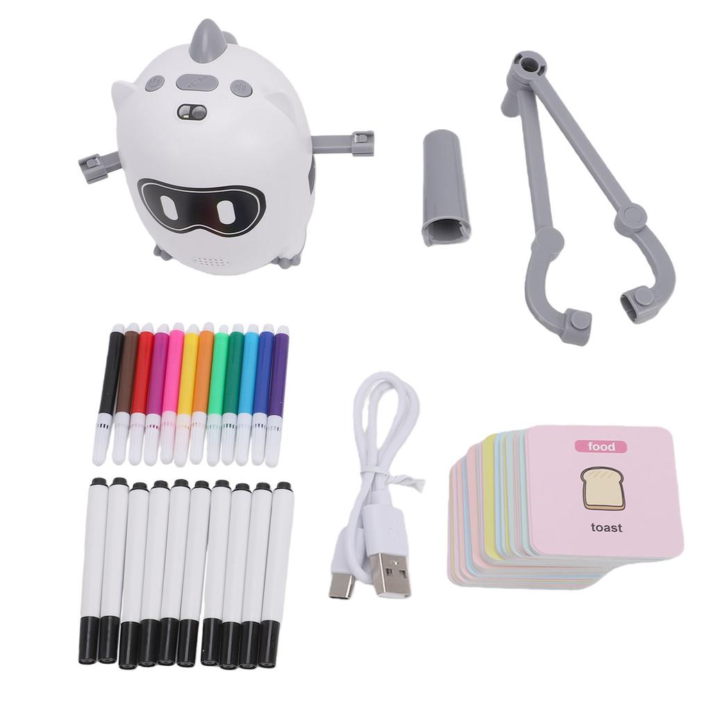Drawing Robot for Kids Interactive Educational Painting Learning Toy with 100 Word Cards 12 Color Markers 10 Black Pens