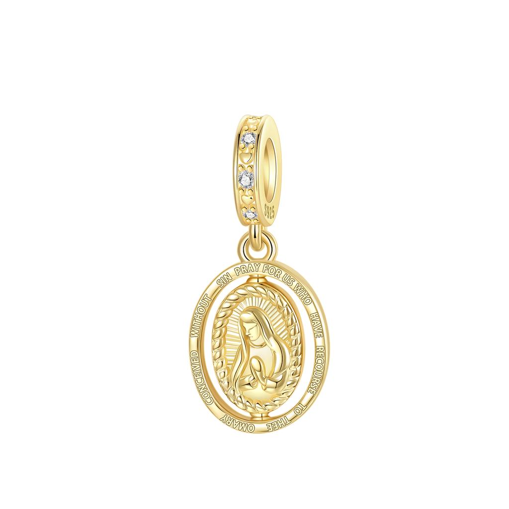 925 Silver Christian Charms Holy Bible Cross Virgin Mary Beaded Bracelet Jewelry Faith Slogan Gift for Religious Women