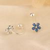 Blue Zircon Flower Curved Hook Earrings Elegant Niche High End Studs Fashion Jewelry