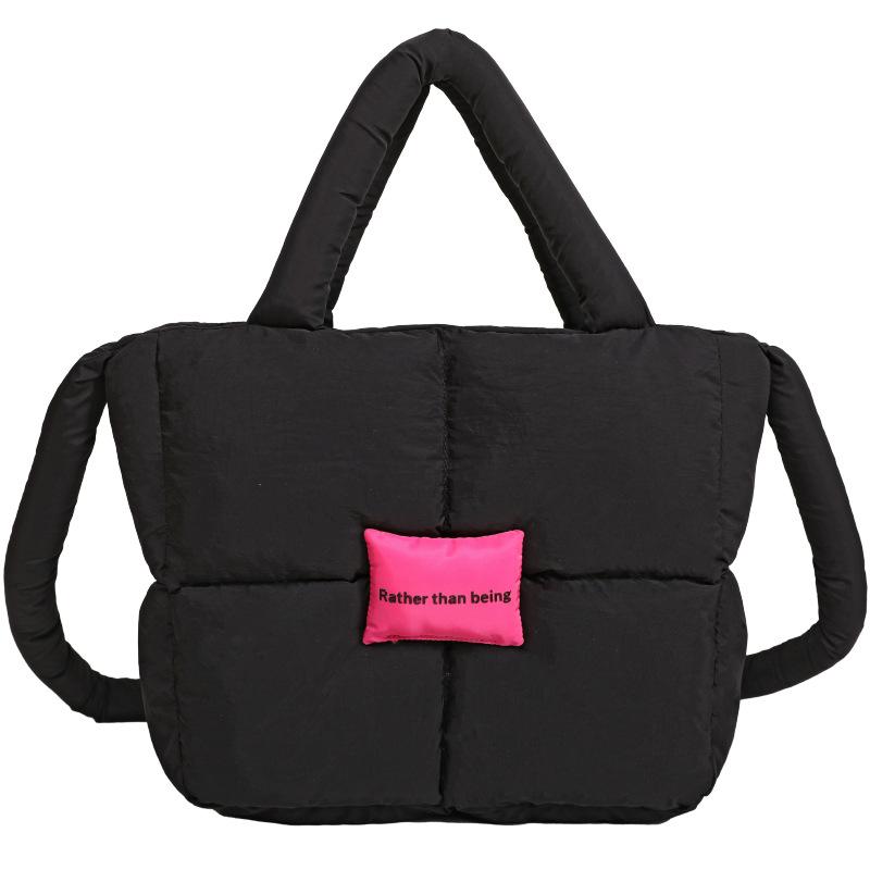 

Bags Autumn and Winter Four Seasons Shoulder Bag Large Capacity Commuter Handbag Women s Padded Down Bag Underarm Bag Bags чорний