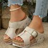 Fashion Women's Retro Buckle Wedge Sandals Women Comfort Peep Toe Slip On Platform Sandals Woman Thick Sole Rivet Decor Summer Slippers
