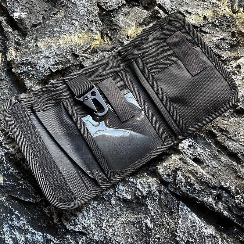 

Кошелек с тремя отделениями для карт, нейлоновый держатель для удостоверения личности и фотографий, сумка для хранения, подвесной чехол чёрный