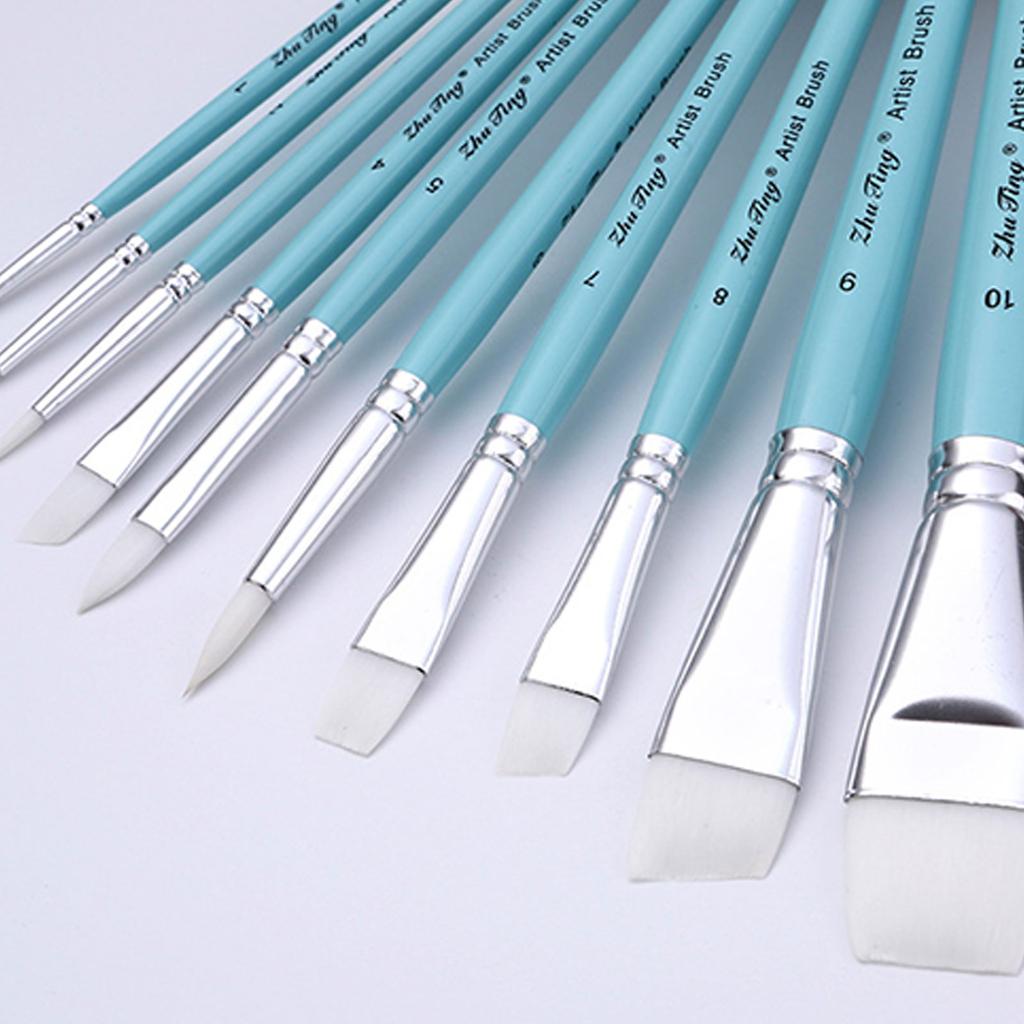 10x Paint Brush Set Oil Painting Brushes Watercolor Paint Brush Nylon Hair Paint Brushes Detail Paint Brush for Face