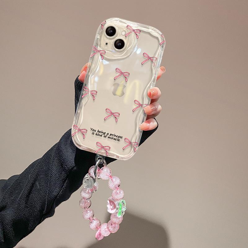 Anwendbar auf Apple 15 Handyhülle iPhone14/13promax rosa Schleifenarmband 16/17 transparentes Silikon 12