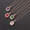 Simple Geometric Square Zircon Stud Earrings Pendant Necklace Women'S, Colored Gemstones Engagement Jewelry Set