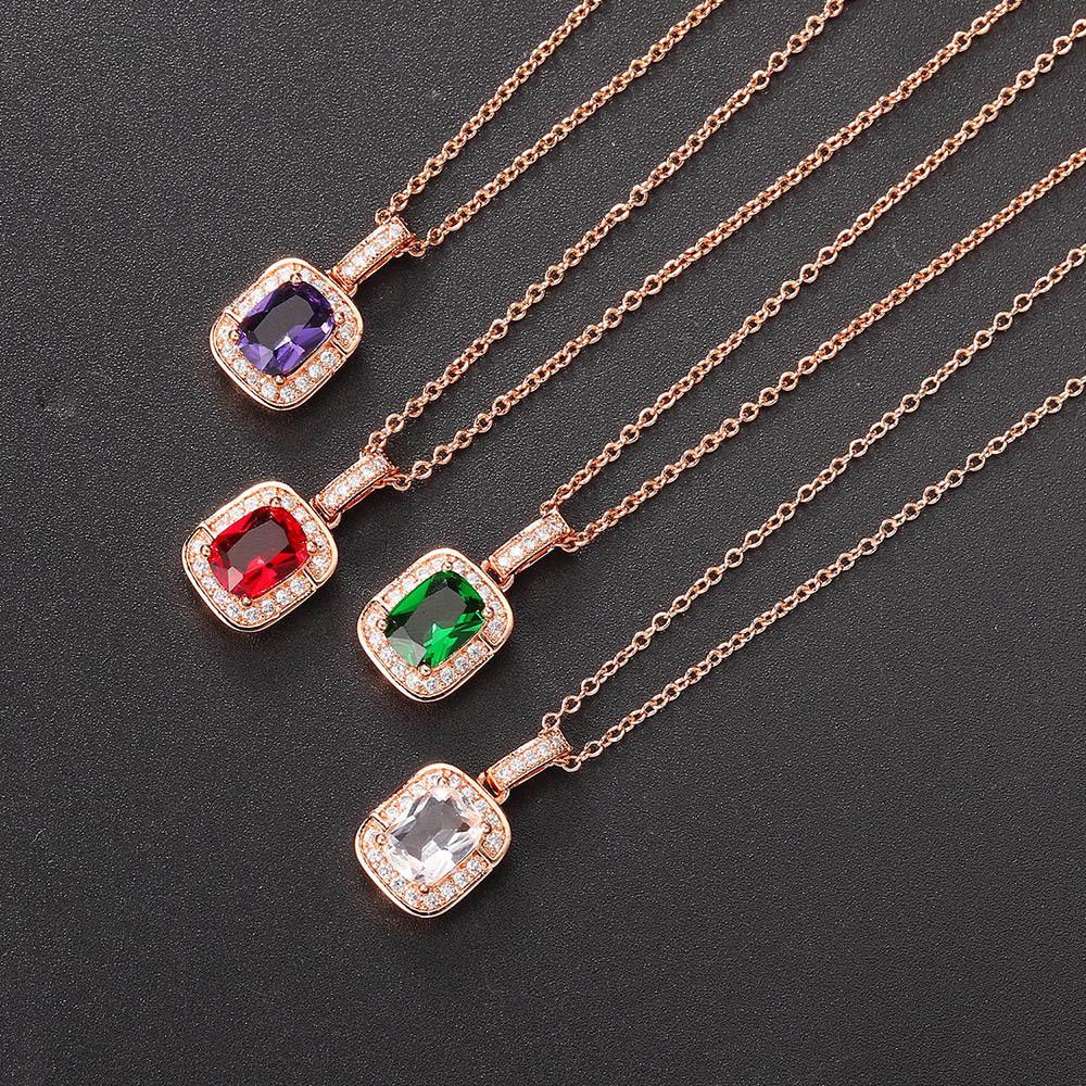 Simple Geometric Square Zircon Stud Earrings Pendant Necklace Women'S, Colored Gemstones Engagement Jewelry Set