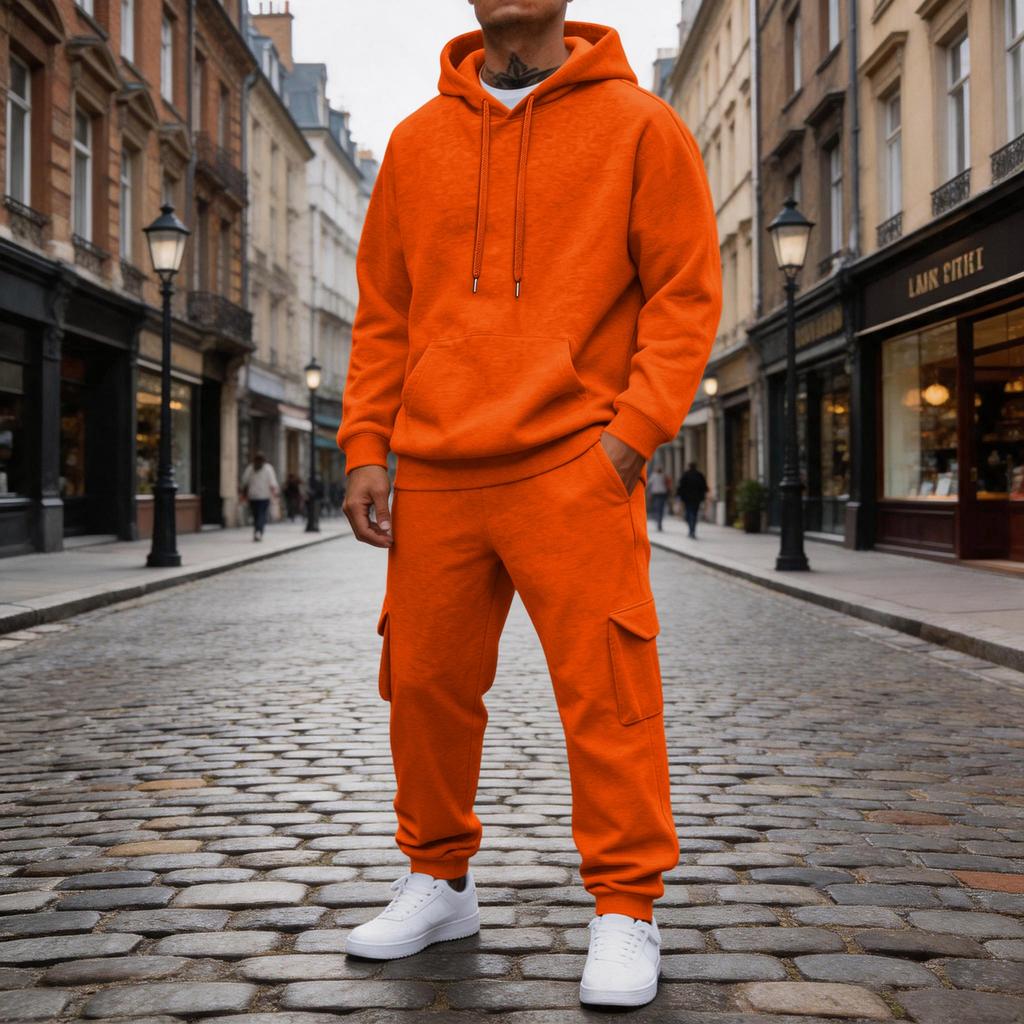 Men's 2 Piece Casual Outfit Set with Sweatshirt and Elastic Waist Cargo Jogger Pants for Outdoor Sports