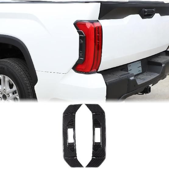 Aunginsy 2PCs Tail Light Side Cover Trim Fit for Toyot@ Tundra 2022-2025 Rear Tail Light Side Lamp Bed Tailgate Button Trim Taillight Cover Trim Rear Carbon Fiber Pattern(with