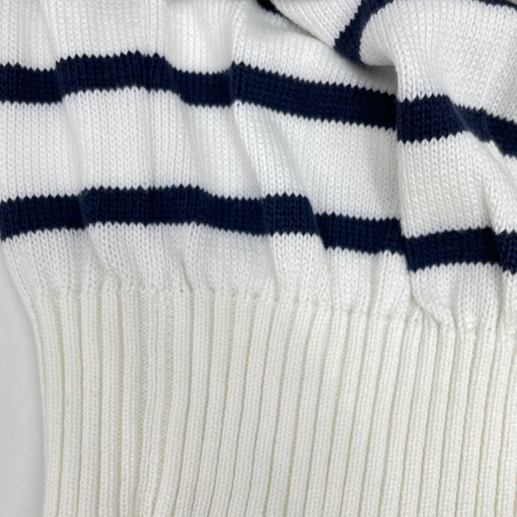 BRUNELLO CUCINELLI 2021 White Cotton Border Knit Sweater tops 46 White x navyUsed
