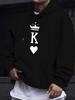 Men's Casual Versatile Style Fashion Hoodie, New Unique Design, Featuring a Crown and K Heart Print Pattern On the Sweatshirt for a Distinctive Design