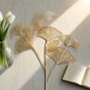 5PC Gold Ginkgo Eucalyptus Holly Three-Pronged Fan Leaf Netting Artificial Flowers for Wedding Arch Arrangement Home Decor Craft