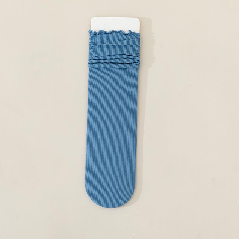 Women's Summer Ruffled Ice Silk Socks – Breathable, Comfortable, Mushroom Edge, Solid Color Slouch Socks