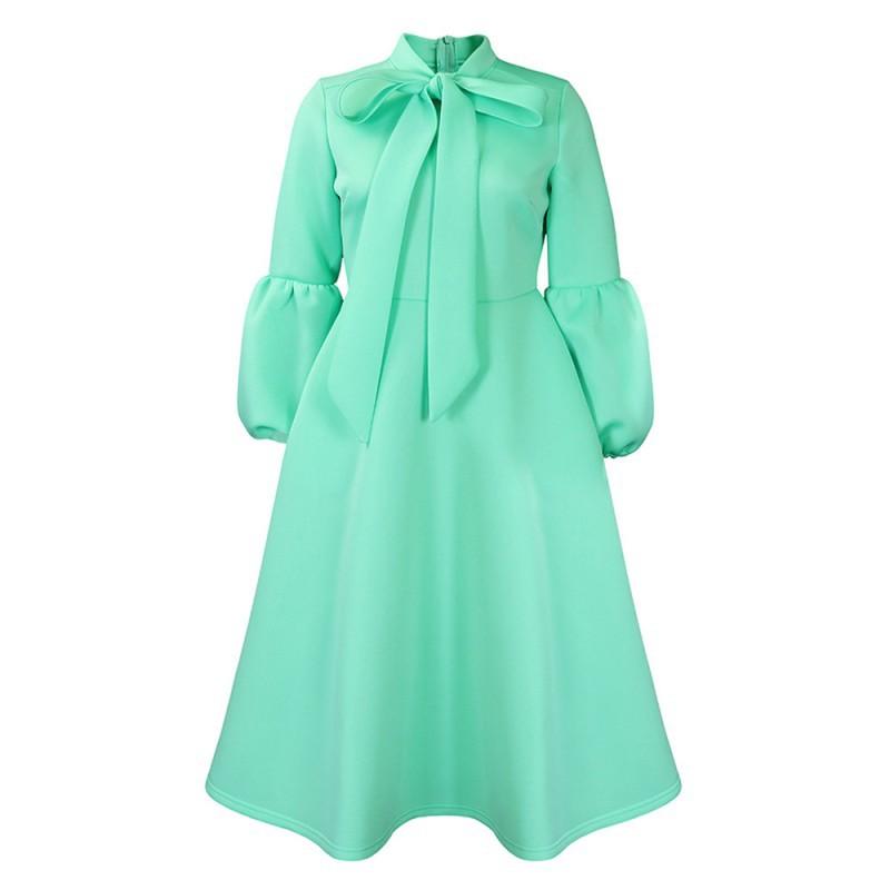 

Large Size Women s Dress Winter Bubble Sleeves Lace Bow Big Skirt Banquet European American XL світло-зелений колір