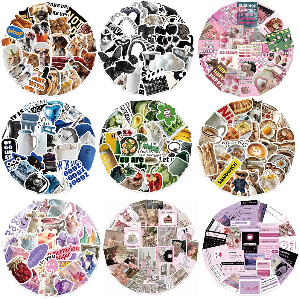 Various 30 Black and White Light Cream Series Sticker Packs Ins Style Creative Hand Account Decoration Material Pack Stickers