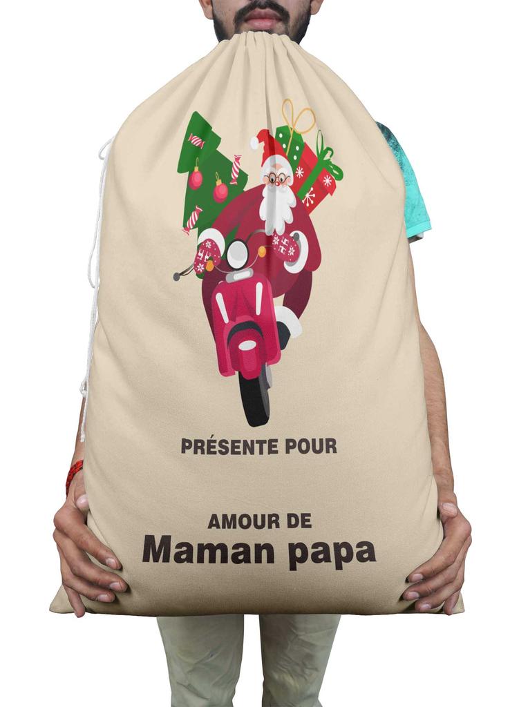 Printtoo 2 Pcs Large Santa Sacks with Drawstring Canvas Xmas Gifts Bags for Kids Christmas 27x20 Inch