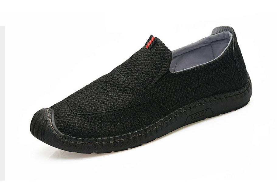 Men's Breathable Canvas Slip-On Shoes, Soft Cowhide Sole, Linen Low-Top Moccasins for Driving and Casual Wear